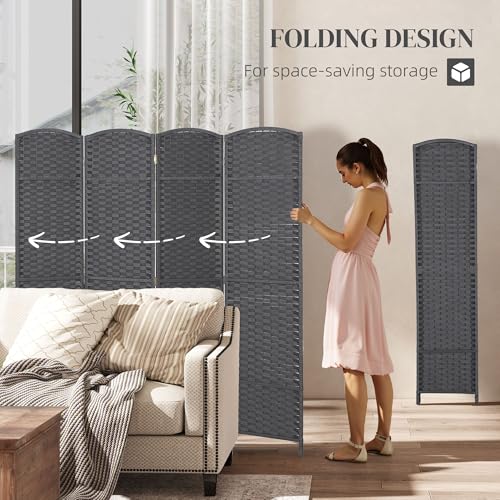 HOMCOM Room Divider 4 Panel Folding Privacy Screen 5.6' Tall Beige | Freestanding Partition, Home Office, Bedroom - color: Charcoal Gray, size: 4 Panel