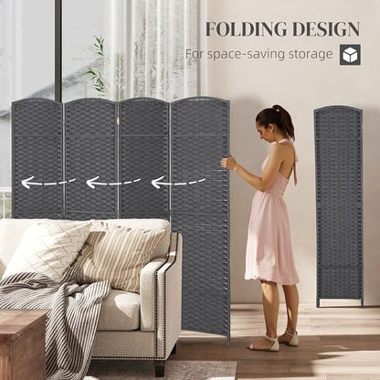 HOMCOM Room Divider 4 Panel Folding Privacy Screen 5.6' Tall Beige | Freestanding Partition, Home Office, Bedroom - color: Charcoal Gray, size: 4 Panel