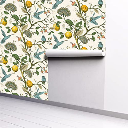 Blue Bird Self Adhesive Wallpaper Fresh Lemon Tree Peel and Stick Wallpaper Removable Waterproof Prepasted Contact Paper Wall Mural 17.7in x 9.8ft (Pack of 2) - size: 17.7" x 118" (Pack of 2)