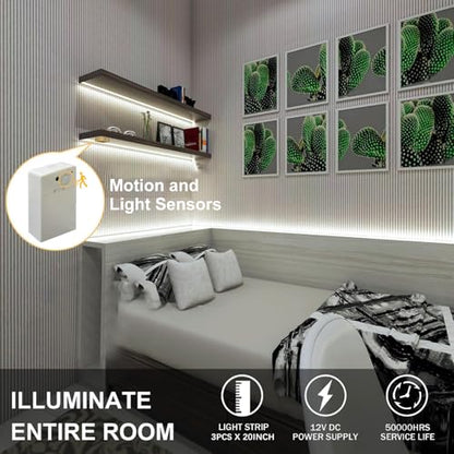 EJ's SUPER CAR COB LED Strip Lights, 4.92FT 3Pack 6000K Cool White Battery Powered LED Strip Lights Timer Dimmable Flexible Cuttable Tape Lights for Cabinet Shelves Bedroom - color: Cool White