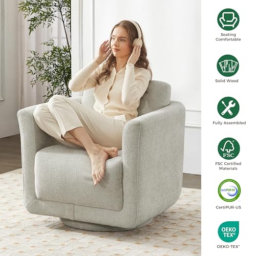 Swivel Accent Chairs Set of 2, Fully Assembled Chenille Barrel Chairs, Gray | 360° Swivel chairs set of 2, 350 lbs capacity, solid wood frame, ergonomic reading chair, modern accent chair for bedroom - color: Grey, size: Set of 2