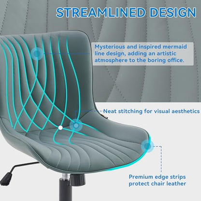 YOUNIKE Office Chair Armless Faux Leather Desk Chair, Grayish Green | Home Office Computer Task Chair, Modern Upholstered Vanity Chair, Adjustable Swivel Rolling Office Chairs - color: Grayish Green