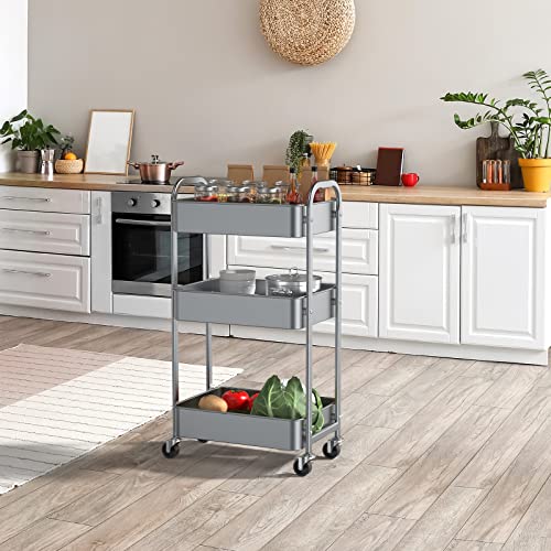 MAX Houser 3-Tier Rolling Utility Cart with Caster Wheels,Easy Assembly, for Kitchen, Bathroom (Silvery-Grey) (Pack of 3) - color: Silvery-grey, size: 3-Tier Standard Cart (Pack of 3)