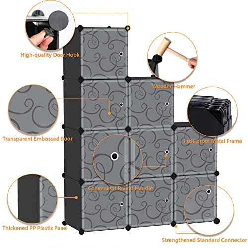 C&AHOME 9-Cube Storage Organizer with Door Cube Shelf Closet Cabinet Black | DIY Plastic Modular Bookshelf, Stackable Clothes Storage Shelving Ideal for Home, Bedroom - size: 9-Cube