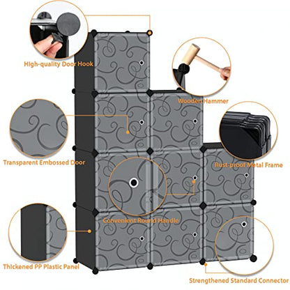 C&AHOME 9-Cube Storage Organizer with Door Cube Shelf Closet Cabinet Black | DIY Plastic Modular Bookshelf, Stackable Clothes Storage Shelving Ideal for Home, Bedroom - size: 9-Cube