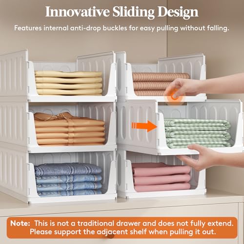 Lifewit Stacking Closet Organizers Shelf for Clothes 6 Pack 16.1" Depth | 16.1" depth, open front basket, top shelf storage bins, store clothing sweater jeans, for Pantry, Kitchen, Dorm