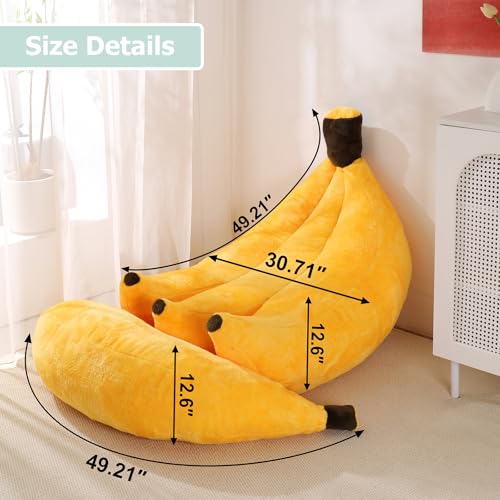 Banana Bean Bag Chair with Ottoman, Floor Sofa Bed with Footrest, Comfy Convertible Lounger for Teens & Adults, Plush Couch for Bedroom, Living Room or Dorm, M-Yellow - color: Yellow, size: Medium