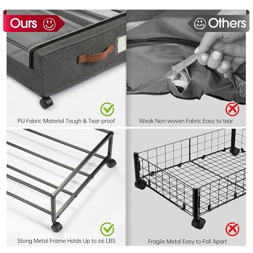 Yecaye 4 Pack Under Bed Storage with Wheels