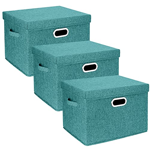 Large Storage Bins with Lids, Collapsible, Washable, Fabric Storage Boxes for Organizing, 17.3x11.8x11.4 inches, 3 Pack, Aqua Deep - color: Auqa Deep, size: 3-Pack Large