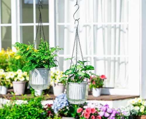 Josteve 5.2 Inch 2 Pcs Self Watering Hanging Planter Indoor Plant Pots Drainage Holes, Outdoor Small Hanging Planters Flower Pot Basket, Visible Water Level, Plant Hanger Home Decor, Gardening - color: White, size: 2*5.2 inch