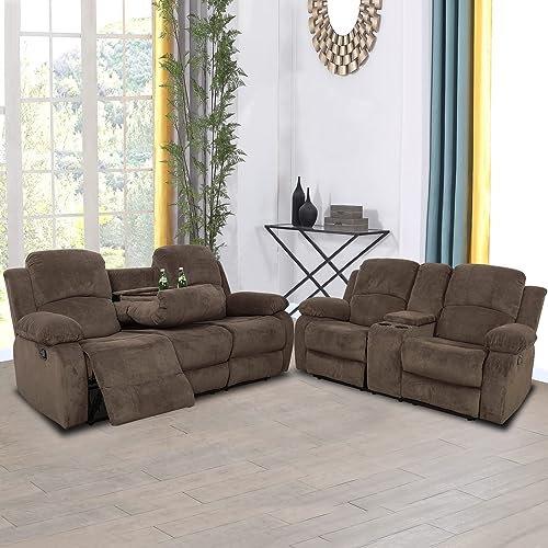 A Ainehome Living Room Furniture Set Leather Recliner Sofa Set Loveseat Chair Furniture Sofa Set for Living Room/Small Space/Rv/House/Office/Theater Seating (A-Taupe Brown Corduroy,Sofa+Loveseat) - color: A-taupe Brown Corduroy, size: Sofa+Loveseat