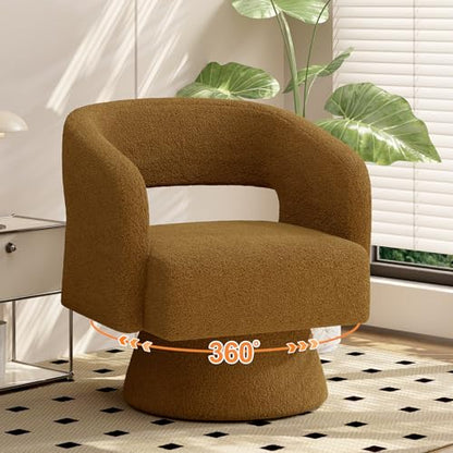 Luxanimarion Swivel Barrel Accent Chair,Oversized Teddy Upholstered Round Swivel Chair,Modern Luxury 360 Degree Living Room Vanity Chair for Bedroom Office,Brown,1PCS - color: Brown-teddy Fabric, size: Set of 1