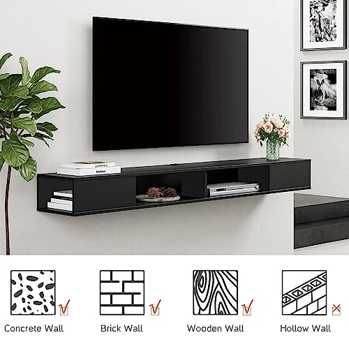 WAMPAT 70 inch Floating Entertainment Center, Black | For TVs Up to 75 inch, Open shelf Storage, Wall Shelf Under TV, Media Console, Living Room - color: Black