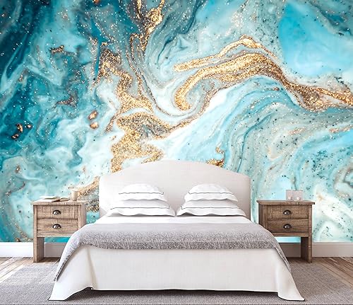 Green and Gold Marble Abstract Wallpaper Mural for Bedroom | 170"x110" Not Peel and Stick - color: Art Wall-55, size: 170" x 110"