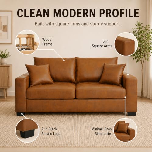 69'' Loveseat Sofa,Modern Fabric 2-Seater Sofa with 2 Pillows(Light Brown) | Small Couches for Living Room, Office,Apartment, Small Spaces,21 in Deep Seat - color: Light Brown