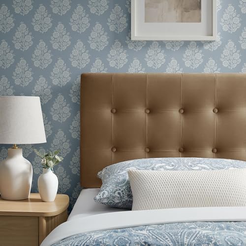 Modway Emily Twin Size Performance Velvet Headboard in Taupe - Stain-Resistant Velvet Upholstery with Button Tufting and 7 Adjustable Height Positions - color: Taupe, size: Twin