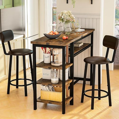 Recaceik 47" Bar Dining Table Set for 2, 3 Piece Bar Table and Chairs Set, Kitchen Counter Height Dining Table Set, Small Kitchen Bar Table with Storage & 2 Stools, Breakfast Nook Set for Small Space - size: 47 inches