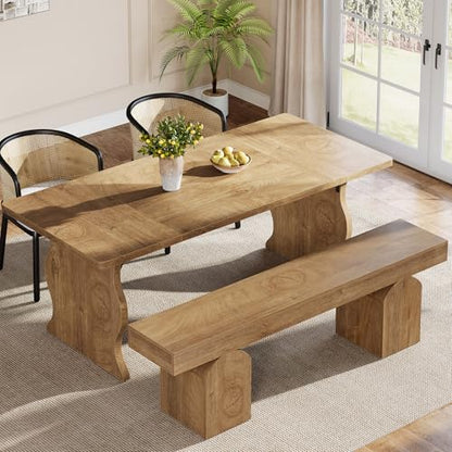 Tribesigns 59" Dining Bench for 2 to 3, Farmhouse Dining Table Bench with Arched Base, Extra Long Kitchen Seating for Living Room, Entryway (Brown) - color: Brown
