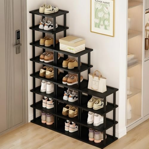 Vertical Shoe Rack - Tall Narrow Shoe Rack Organizer for Small Spaces,17 Tier Bamboo Shoen Shelf for Entryway,Closet,Corner,Doorway,Skinny Shoe Shelf Space Saving Shoe Storage,Free Stackable DIY - color: Black, size: 17-tier