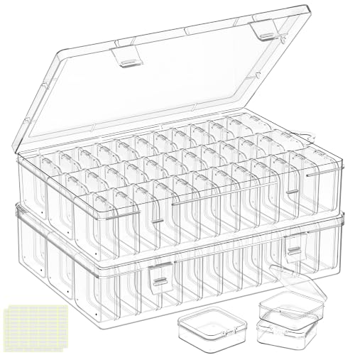 Bead Organizer Box, 72 Pcs Mini Clear Bead Storage with Hinged Lid and Labels, Small Plastic Containers for Jewelry Making, DIY Craft, Diamond Painting, Screws, Nail Art, and Seeds (2 Pack) - color: 2 Pack