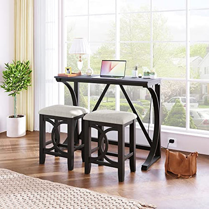 RuiSiSi 3 Piece Counter Height Dining Set, Farmhouse Kitchen Table Set with USB Port and 2 Upholstered Stools, Breakfast Nook Set for Kitchen, Dining Room, Living Room, Espresso - color: Espresso