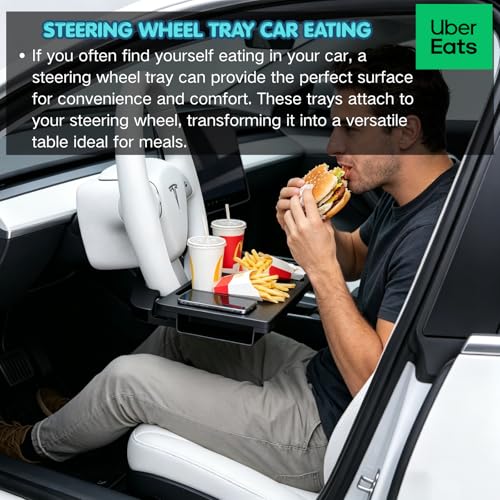2-in-1 Car Steering Wheel Desk & Seat Gap Organizer Filler Tray | Foldable Adjustable Height Car Desk for Laptop Computer Tablet, Eating - Portable Table for Car Workstation Truck SUV Tesla