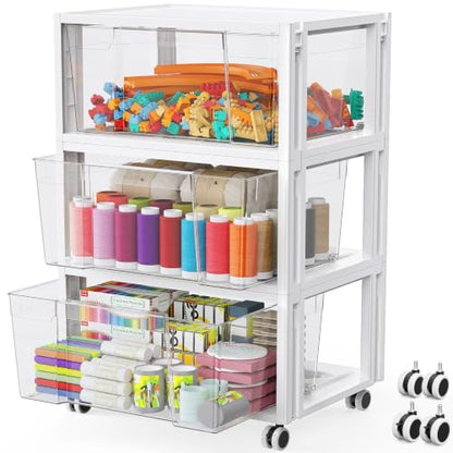 Stackable Storage Drawer Carts, Extra Large Bins 3 Tier 3 Drawers | Smooth Pull-Out Drawers, Clear Plastic Storage Organizer Container For Home Office Bedroom Bathroom Art Crafts Under Desk - size: 3 Tier 3 Drawer
