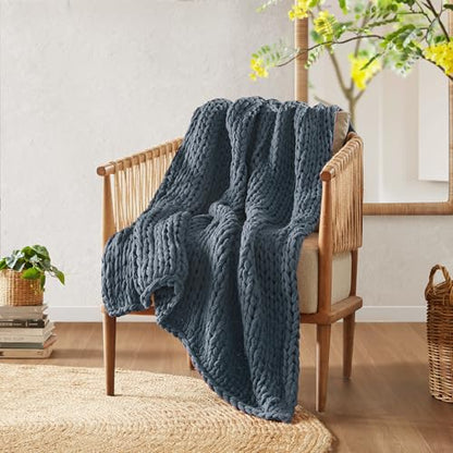 Madison Park Chunky Double Knit All Season Throw Blanket, 50 x 60, Indigo | Ultra Soft, Acrylic, Cozy Warmth for Sofa or Bed, Boho, OEKO-TEX Certified - color: Indigo