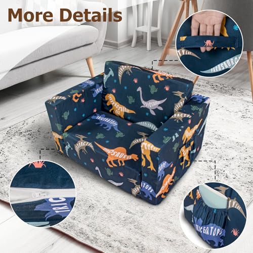 Kids Couch, 2-in-1 Kids Fold Out Couch | Convertible Sofa to Lounger for Girls and Boys, Soft Toddler Chairs Comfy 1-3 Years Old, Dinosaur - color: Dinosaur