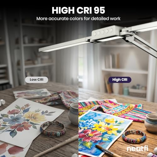 Neatfi Pro LED Desk Lamp | 3,000 Lumens | Dimmable 30W Desk Light | 360 SMD LEDs | CRI 95 | Adjustable Color Temperature | Home, Office, or Workbench (Silver, 41-Inch, CCT with Clamp) - color: Silver