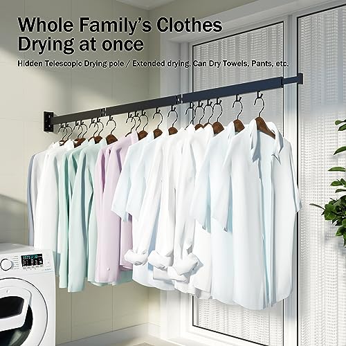 HEILAIYI Clothes Drying Rack for Laundry,Wall Mounted Clothes Hanger Rack,Folding,Retractable,Collapsible(J Shape Hooks) - size: Black/J-Shape Hooks