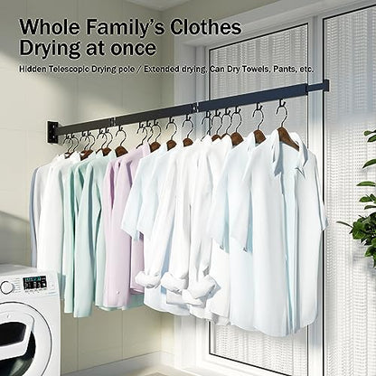 HEILAIYI Clothes Drying Rack for Laundry,Wall Mounted Clothes Hanger Rack,Folding,Retractable,Collapsible(J Shape Hooks) - size: Black/J-Shape Hooks