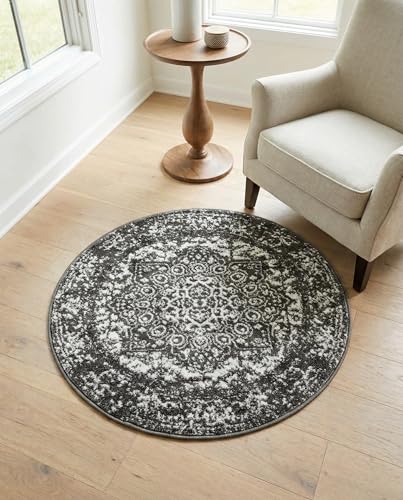 Rugs.com - Arlington Collection Rug – 3 Ft Round Dark Gray Area Rug – Traditional Medallion Design for Entryways, Reading Nooks, and Bedrooms - color: Dark Gray, size: 3' (Round)