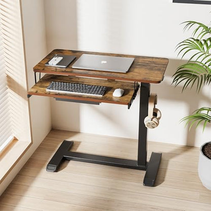 ETHU Overbed Table with Wheels, Upgrade Medical Table with Drawer, Hospital Bed Table, Workstation Desk, Adjustable Overbed Bedside Rolling Laptop Desk, Walnut | Mobile Table Tray for Sofa Side, Hospital Bed Workstation Table for Home and Office Laptop Us