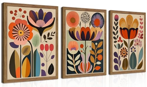 Framed Colorful Floral Wall Art Set of 3, Abstract Scandinavian Flower Canvas Wall Decor Paintings, Mid Century Modern Botanical Artwork Pictures Prints for Living Room Bedroom Dining Room 16x24 Inch - color: Abstract Colorful Floral, size: 24L" x 16W"