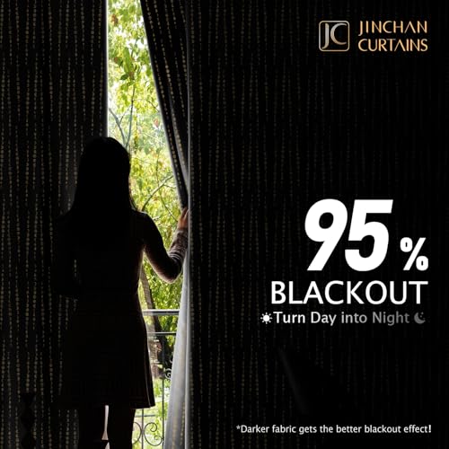 jinchan Boho Blackout Curtains 63 Inch Length Moon Phase Printed Drapes | Gold on Black Farmhouse Curtain for Bedroom Living Room Back Tab Rod Pocket Drapes Room Darkening Window Treatment 2 Panels - color: Luna | Gold on Black, size: 52"W x 63"L (Pack of