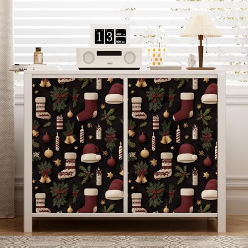FUKUMON Christmas Cute Wallpaper Peel and Stick for Home Decor Waterproof Self-Adhesive Removable Contact Paper for Cabinets Bedroom Bathroom (Vinyl Santa Claus and Christmas Socks Pattern,15.7"x118") - color: Black Santa Claus, size: 15.7" x 118"