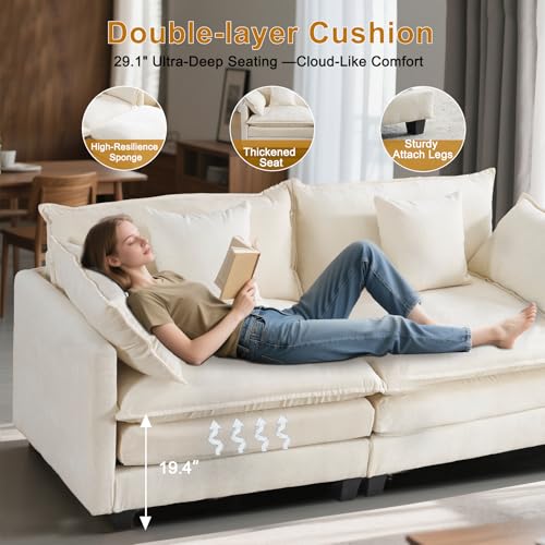 77" Loveseat Sofa Couch｜Small Cloud 2-Seater Sectional Sofa with 29.1" Deep Seat｜FSC Certified Solid Wood & Metal Frame｜Easy Assembly & 1YR Guarantee｜for Apartment Living Room Bedroom｜Beige - color: Beige, size: 77 Inch