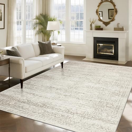 Washable Rugs 8x10 Area Rugs for Living Room,Bedroom,Dining Room Carpet | Ultra Soft Faux Wool,Kids & Pet Friendly,Machine Washable,Non-Slip & Non-Shedding,Large Vintage Low Pile Rug for Home Office - color: Beige-ivory-cream-brown-camel, size: 8' x 10' (