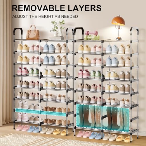 8-Tier Stackable Metal Shoe Rack, Removable Boot Shelf, Black | Sturdy Metal Shelves, Holds 32 Pairs, Tall Boot Tier, Space-Saving, Expandable, Easy Assembly, for Entryway, Closet - size: 8 Tiers (32.3"W)