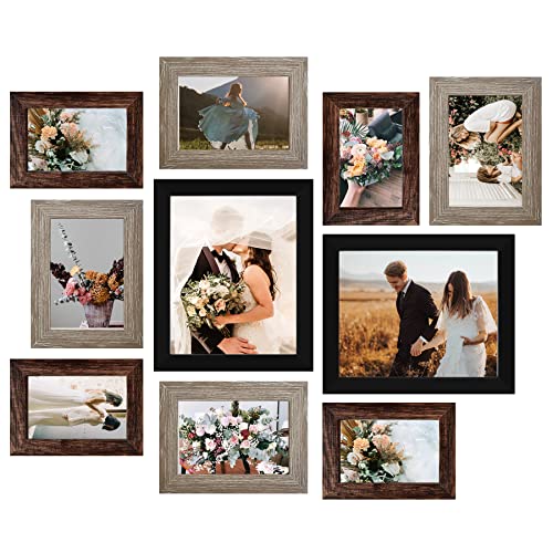 LUCKYLIFE Picture Frames Collage Wall Decor 10-Pack, Gallery Wall Frame Set with 8x10 5x7 4x6 Frames in 3 Different Finishes - color: Black&Gray&Brown