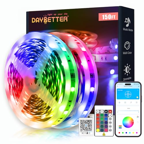 DAYBETTER Smart RGB Led Strip Lights, 150ft Led Lights for Bedroom with App Control, Multicolor Changing Led Light Strips Apply for Home Decor, Living Room, Kitchen, Home Party Decoration - size: 150 ft