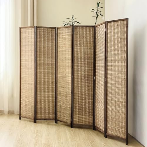 6 Panel Bamboo Room Divider Screen,5.6 FT Tall Bamboo Divider Folding Panel Screen,Freestanding Panel Divider for Room Seperation,Brown - color: Brown, size: 6 Panel