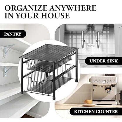 Simple Houseware Stackable Sliding Basket Organizer Drawer, Black, 2-Tier - color: Black, size: 2-tier