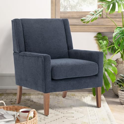 COLAMY Modern Wingback Living Room Chair Set of 2, Upholstered Fabric Accent Armchair, Single Sofa Chair with Lounge Seat and Wood Legs for Bedroom/Office/Reading Spaces, Blue - color: Blue, size: Set of 2