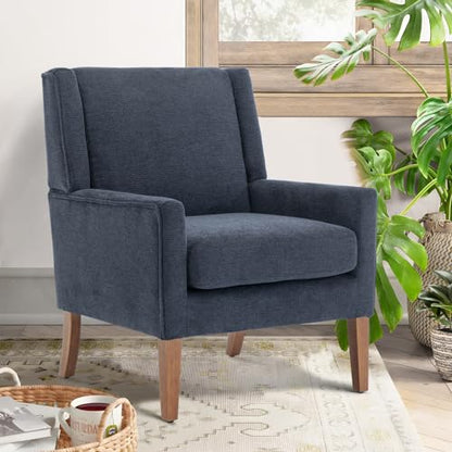 COLAMY Modern Wingback Living Room Chair Set of 2, Upholstered Fabric Accent Armchair, Single Sofa Chair with Lounge Seat and Wood Legs for Bedroom/Office/Reading Spaces, Blue - color: Blue, size: Set of 2
