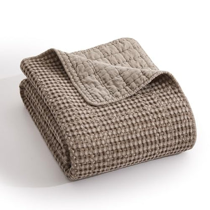 Levtex Home Mills Waffle Twin Bedspread Set (84x104in) with 1 Pillow Sham (26x20in) - Cocoa - Cotton Waffle Twin Size Bedspread Set - Lightweight, Soft, Pre-Washed - color: Cocoa, size: Twin Bedspread