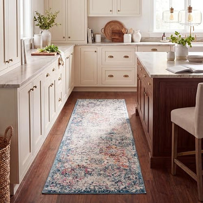 SAFAVIEH Madison Collection Runner Rug - 2'3" x 14', Navy & Teal, Boho Chic Distressed Design, Non-Shedding & Easy Care, Ideal for High Traffic Areas in Living Room, Bedroom (MAD611N) - color: Navy/Teal, size: 2'3" x 14' (Runner)