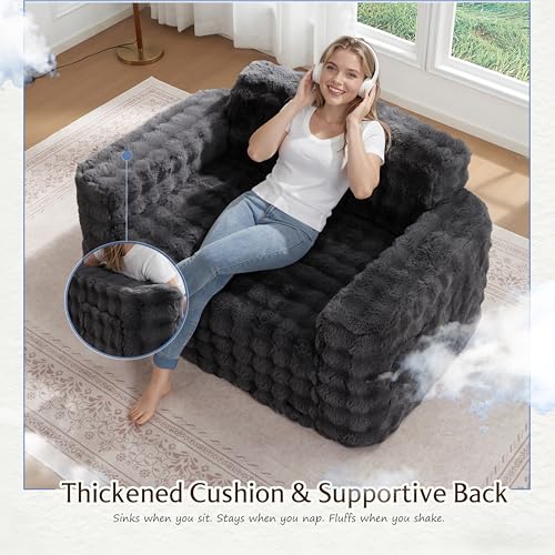ZurNesfure Sofa Couch Loveseat Boneless Sofa with Pillow Darkgrey,Loveseat | No Assembly Need, Modern Couch with deep seat and Washable Cover Cloud Sofa for Living Room Bedroom Apartment - color: Bubble Darkgrey, size: Loveseat