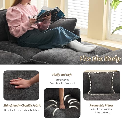 WUTUTUEE 41'' Modern Chenille Oversized Chair, Upholstered Accent Living Room Chair with Extra Thicked Deep Seat, Single Lounge Chair for Bedroom, Small Apartment, Dark Grey - color: Dark Grey, size: 41'' Single Seat